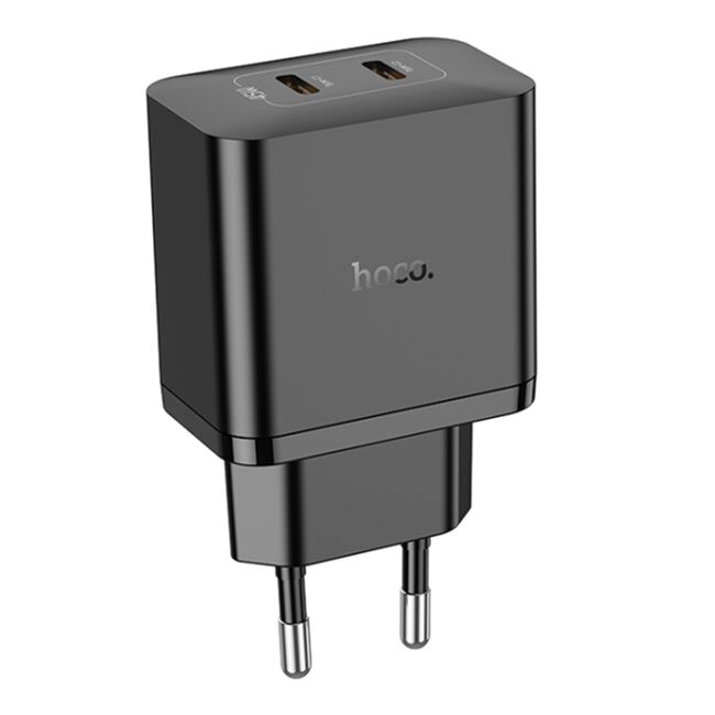 Incarcator priza Fast Charger 2 x USB-C PD 45W Hoco N35, negru