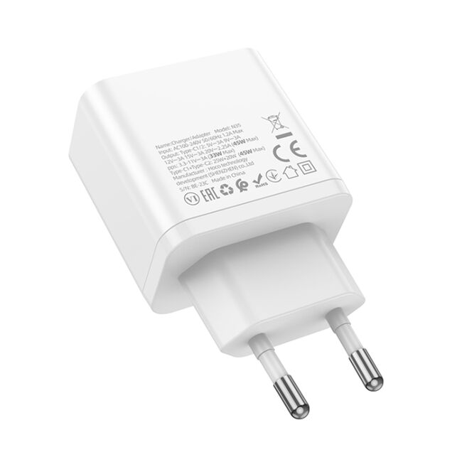 Incarcator priza Fast Charger 2 x USB-C PD 45W Hoco N35, alb