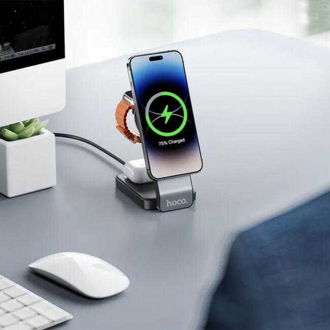 Statie de incarcare wireless MagSafe Hoco CQ3, iPhone, iWatch, AirPods, alb