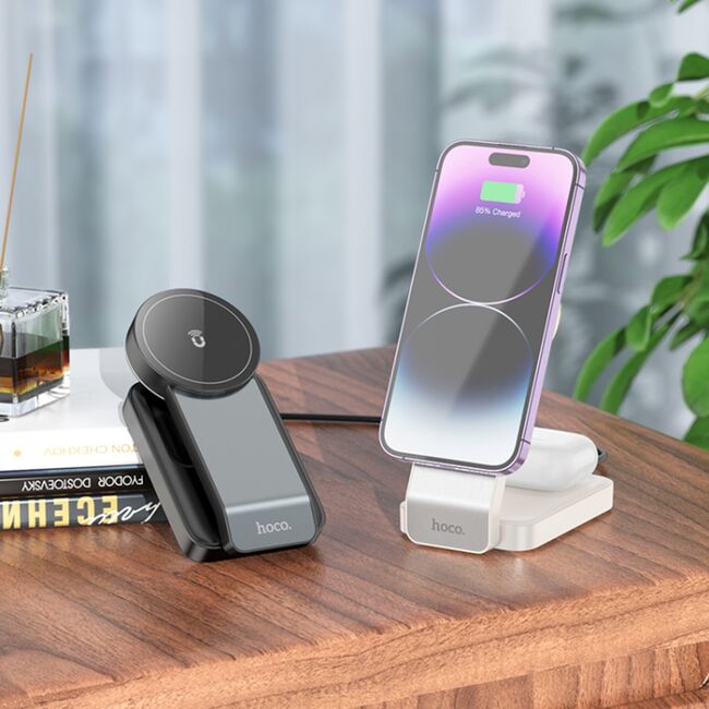 Statie de incarcare wireless MagSafe Hoco CQ3, iPhone, iWatch, AirPods, alb