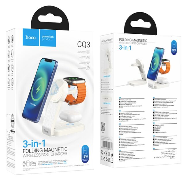 Statie de incarcare wireless MagSafe Hoco CQ3, iPhone, iWatch, AirPods, alb