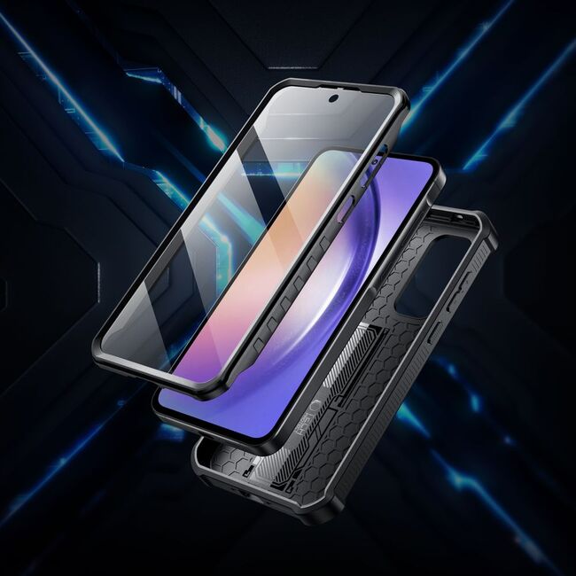Pachet 360: Husa cu folie integrata Samsung Galaxy A55 5G KEVLAR PRO360 (fata spate), cu protectie lentile, negru