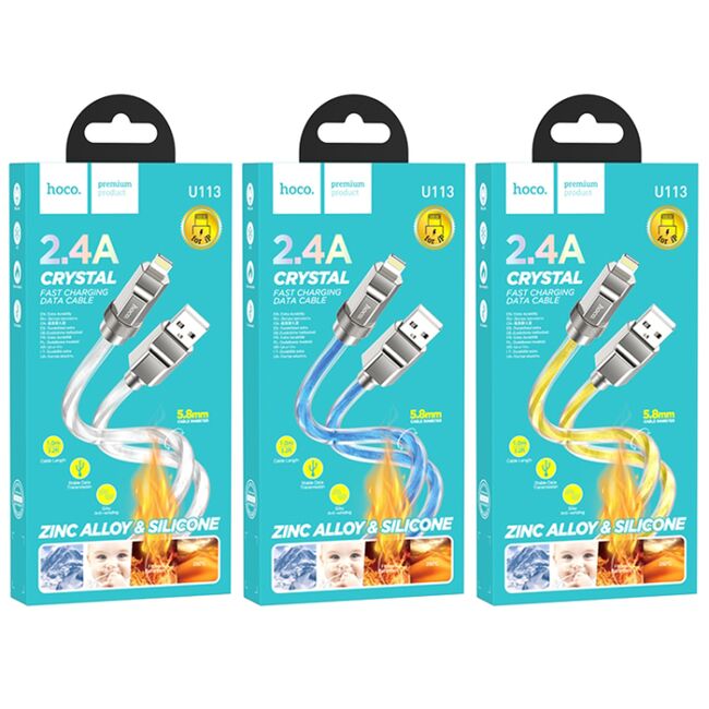 Cablu iPhone Fast Charging 2.4A Hoco U113, 1m, argintiu