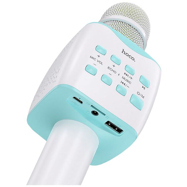 Microfon portabil wireless karaoke Hoco BK5, 5W, alb / albastru