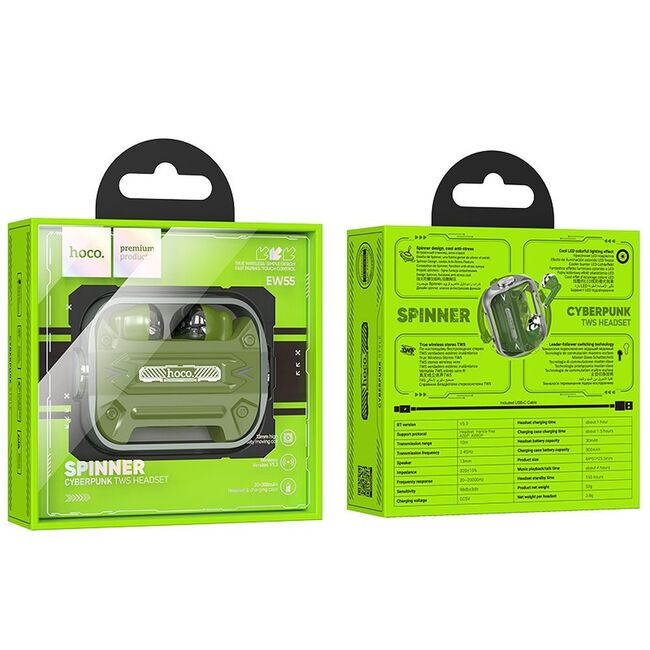 Casti gaming Bluetooth TWS cu microfon Hoco EW55, verde