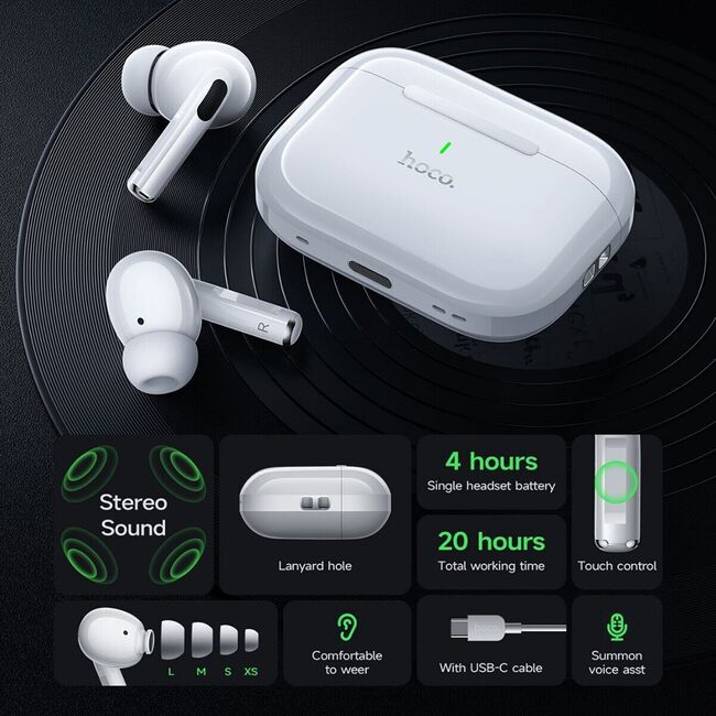 Casti Bluetooth True Wireless Hi-Fi in-ear Hoco EW59, alb