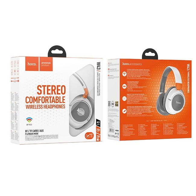 Casti wireless on-ear Jack 3.5mm, card TF Hoco W43, alb