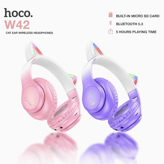 Casti cu urechi pisica Bluetooth pentru copii Hoco W42, roz