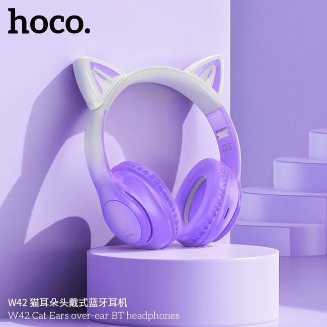 Casti cu urechi pisica Bluetooth pentru copii Hoco W42, mov