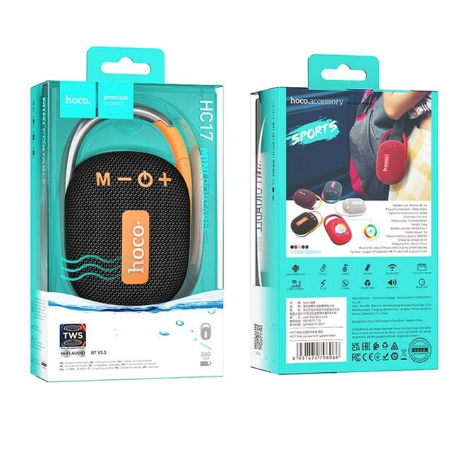 Mini boxa Bluetooth TWS Hi-Fi Hoco HC17 cu holder curea, negru