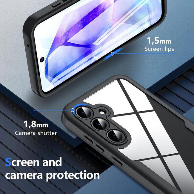 Pachet 360: Husa cu folie integrata pentru Samsung Galaxy A55 5G Cover360 fata spate - negru / transparent