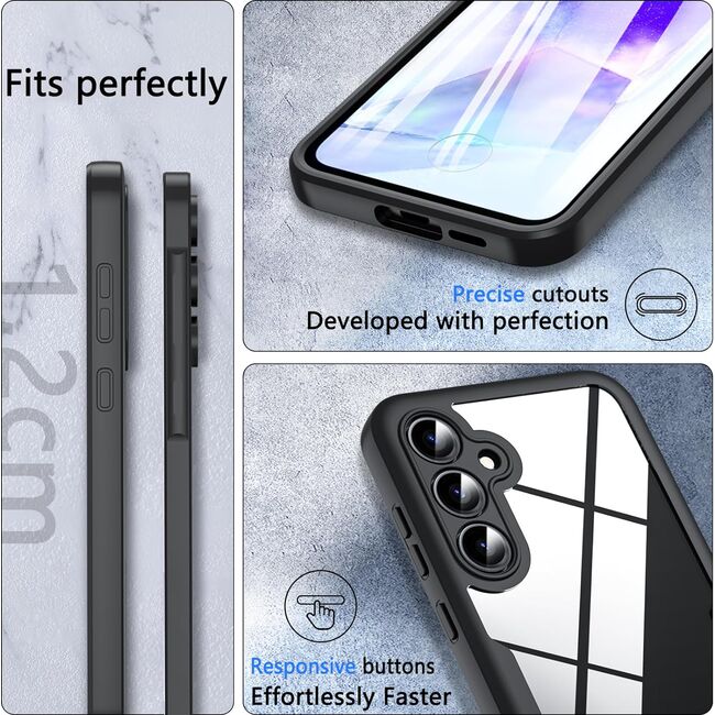 Pachet 360: Husa cu folie integrata pentru Samsung Galaxy A55 5G Cover360 fata spate - negru / transparent