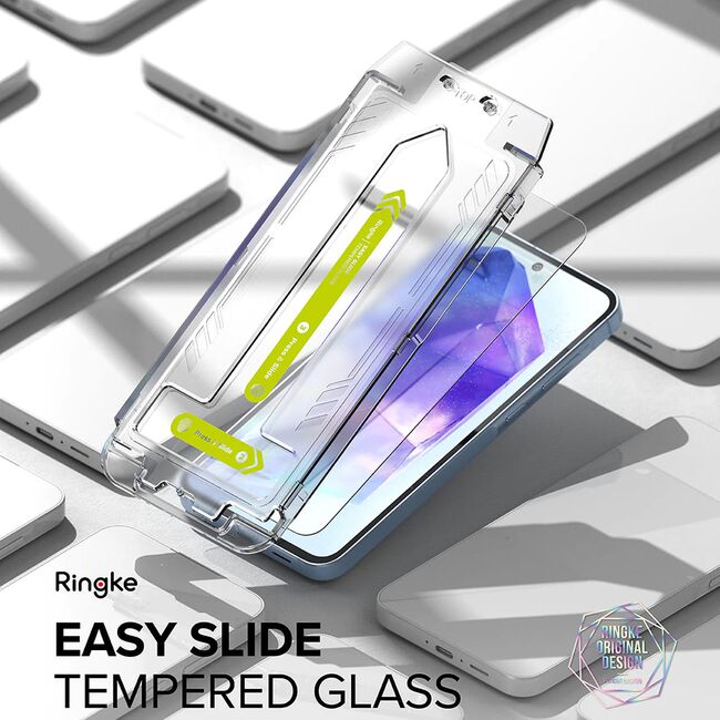 [Pachet 2x] Folie sticla Samsung Galaxy A55 5G Ringke Easy Slide Tempered Glass, transparenta
