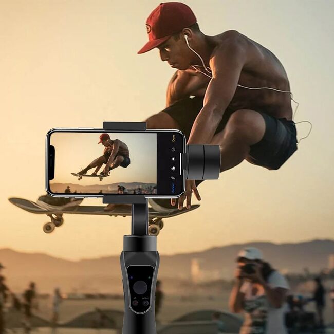 Gimbal telefon 360° Face Tracking Techsuit S5, negru