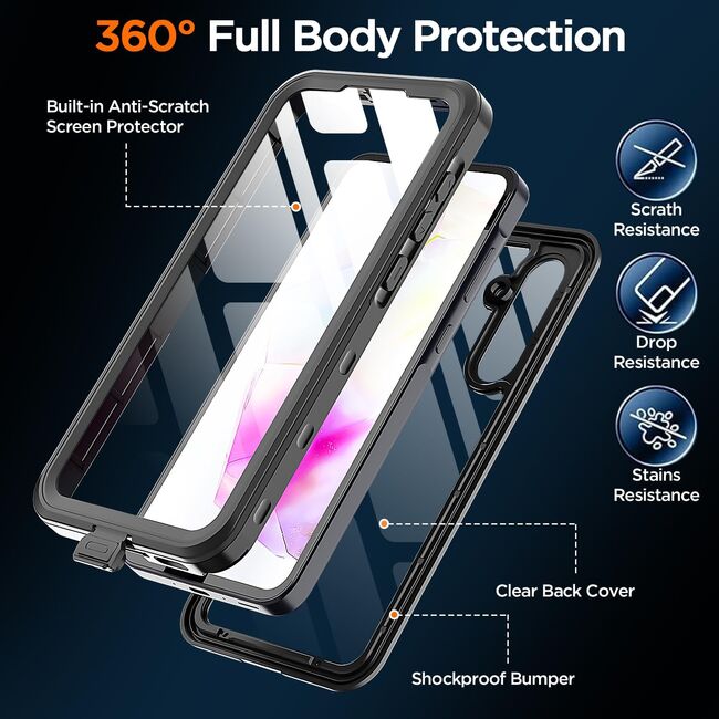 Pachet 360: Husa cu folie integrata Samsung Galaxy A35 5G ShockProof Dust-Water Proof Full Body, negru