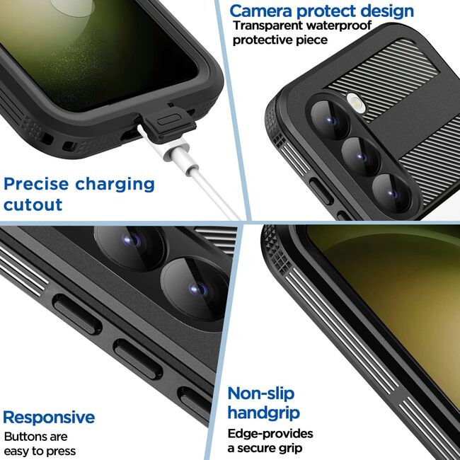 Pachet 360: Husa cu folie integrata Samsung Galaxy S23 ShellBox - Waterproof IP68, negru / transparent