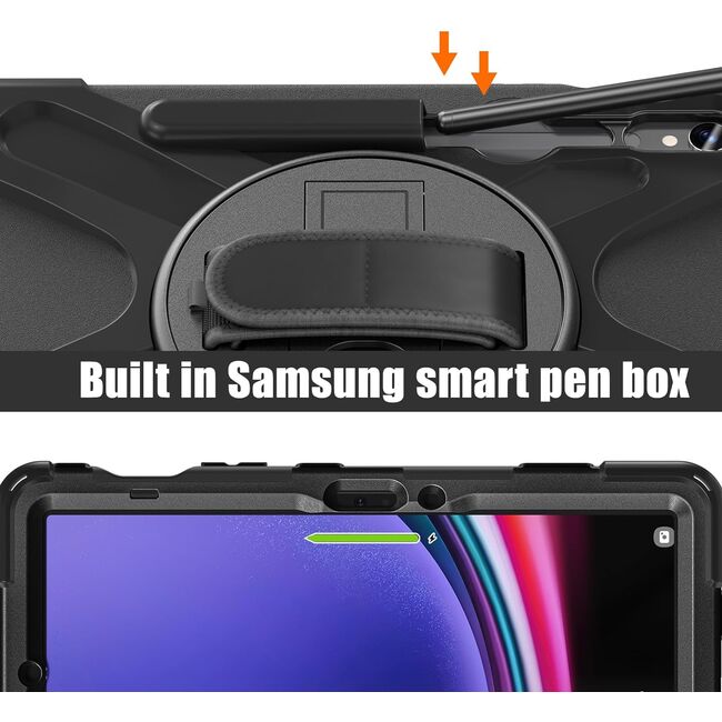 Pachet 360: Husa cu folie integrata Samsung Galaxy Tab S7 FE, S7+, S8+ 12.4 inch Shockproof Armor, negru