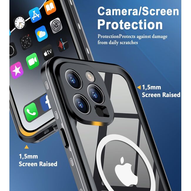 Pachet 360: Husa cu folie integrata iPhone 14 Pro Max cu MagSafe, ShockProof Dust-Water Proof Full Body, negru