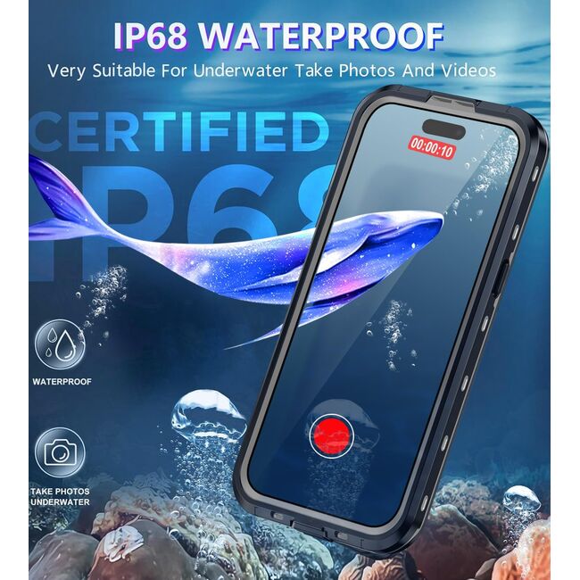 Pachet 360: Husa cu folie integrata iPhone 14 Pro Max cu MagSafe, ShockProof Dust-Water Proof Full Body, negru