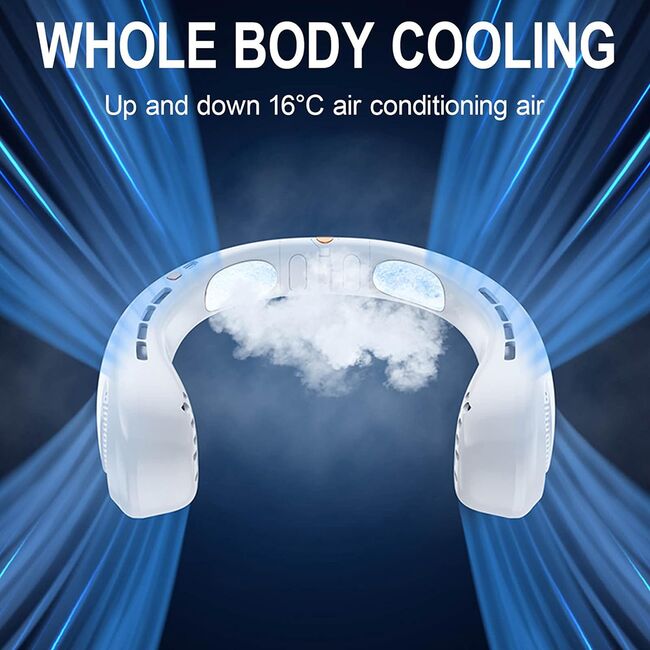 Ventilator portabil pentru gat, cu acumulator reincarcabil, 5 trepte de viteza cu display LED, deschidere ajustabila 1 - 19 cm, verde