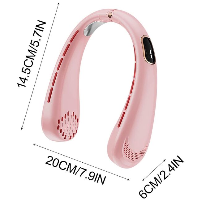 Ventilator portabil pentru gat, cu acumulator reincarcabil, 5 trepte de viteza cu display LED, deschidere ajustabila 1 - 19 cm, roz