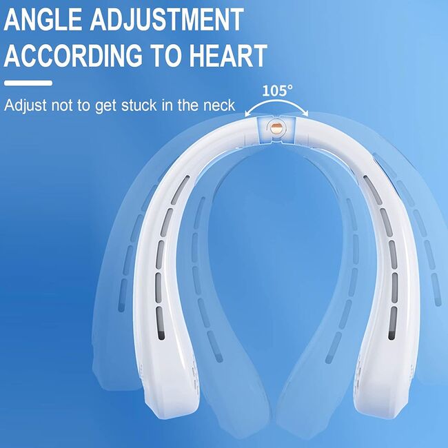 Ventilator portabil pentru gat, cu acumulator reincarcabil, 5 trepte de viteza cu display LED, deschidere ajustabila 1 - 19 cm, alb