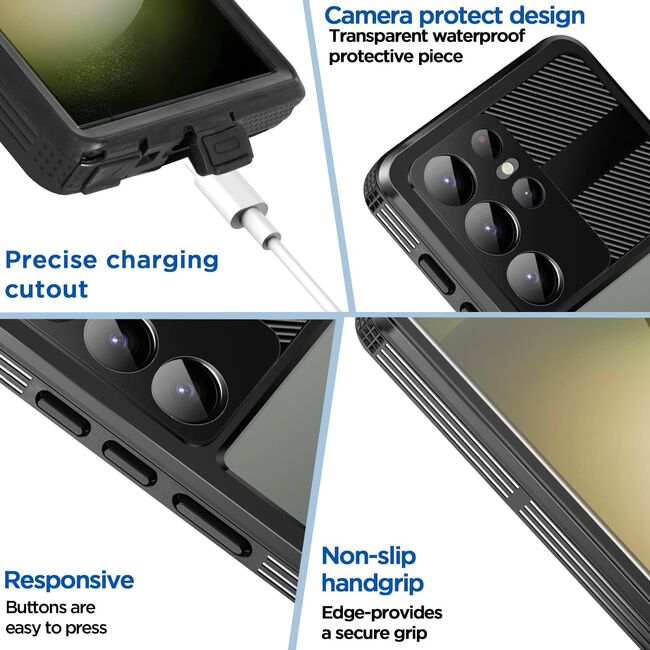 Pachet 360: Husa cu folie integrata Samsung Galaxy S24 Ultra ShellBox - Waterproof IP68, negru / transparent