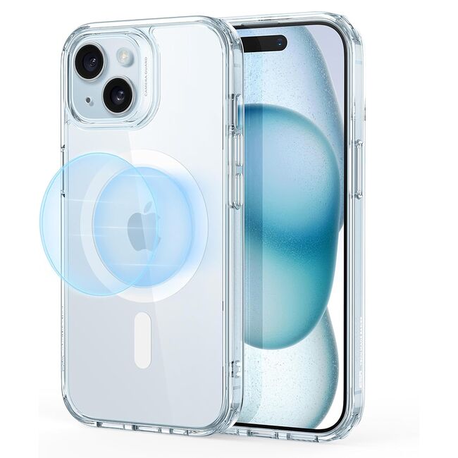 Husa iPhone 15 ESR Classic Hybrid HaloLock, clear / bleu