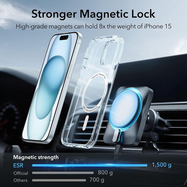 Husa iPhone 15 ESR Classic Hybrid HaloLock, clear / bleu