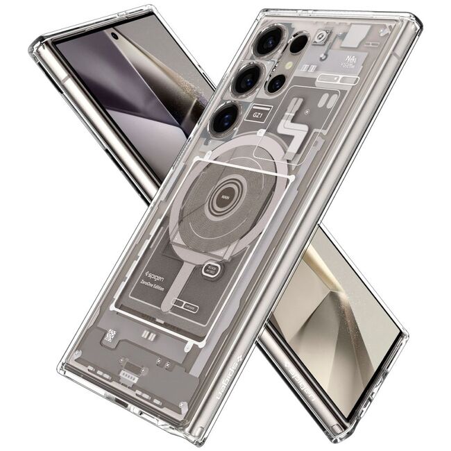 Husa premium pentru  Samsung Galaxy S24 Ultra Spigen Ultra Hybrid Zero One OneTap MagSafe Ring - Natural Titanium