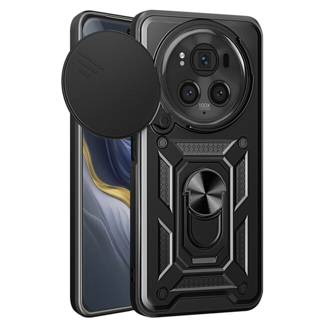 Husa pentru Honor Magic 6 Pro 5G Ring Armor Kickstand Tough Rugged Cover cu protectie camera, negru