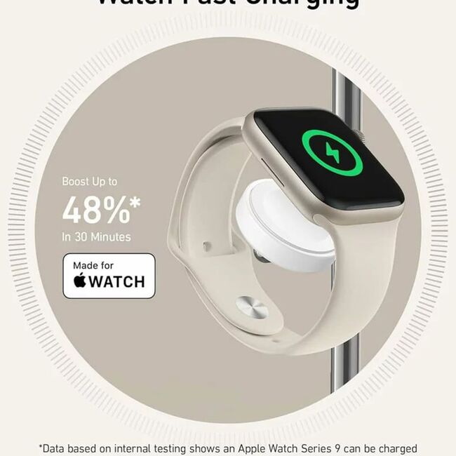 Incarcator wireless magnetic Anker MagGo 3in1, 15W, Qi2, pentru iPhone 15/14/13, AirPods Pro, Apple Watch Ultra, incarcator si cablu USB-C inclus, alb