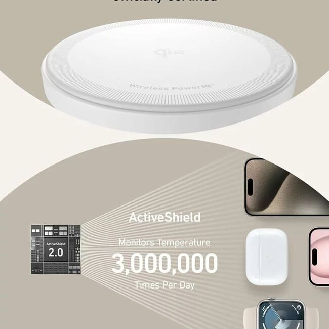 Incarcator wireless magnetic Anker MagGo 3in1, 15W, Qi2, pentru iPhone 15/14/13, AirPods Pro, Apple Watch Ultra, incarcator si cablu USB-C inclus, alb