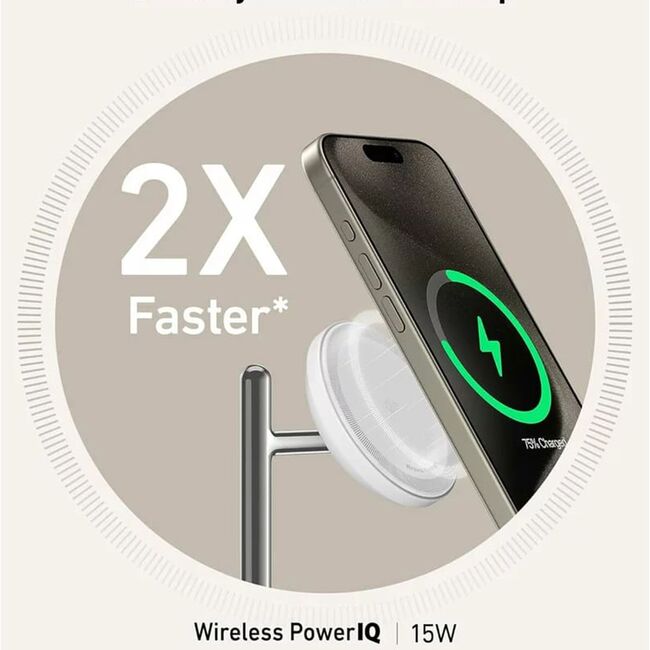 Incarcator wireless magnetic Anker MagGo 3in1, 15W, Qi2, pentru iPhone 15/14/13, AirPods Pro, Apple Watch Ultra, incarcator si cablu USB-C inclus, alb