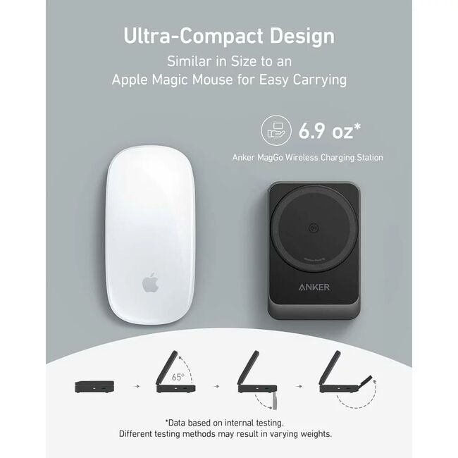 Incarcator wireless magnetic Anker MagGo 3-in-1, MagSafe compatibil, 15W, Qi2 Certificat, Pliabil, (incarcator si cablu USB-C inclus), negru
