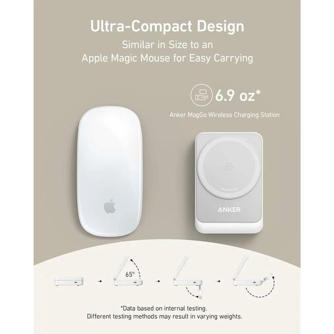 Incarcator wireless magnetic Anker MagGo 3-in-1, MagSafe compatibil, 15W, Qi2 Certificat, Pliabil, (incarcator si cablu USB-C inclus), alb
