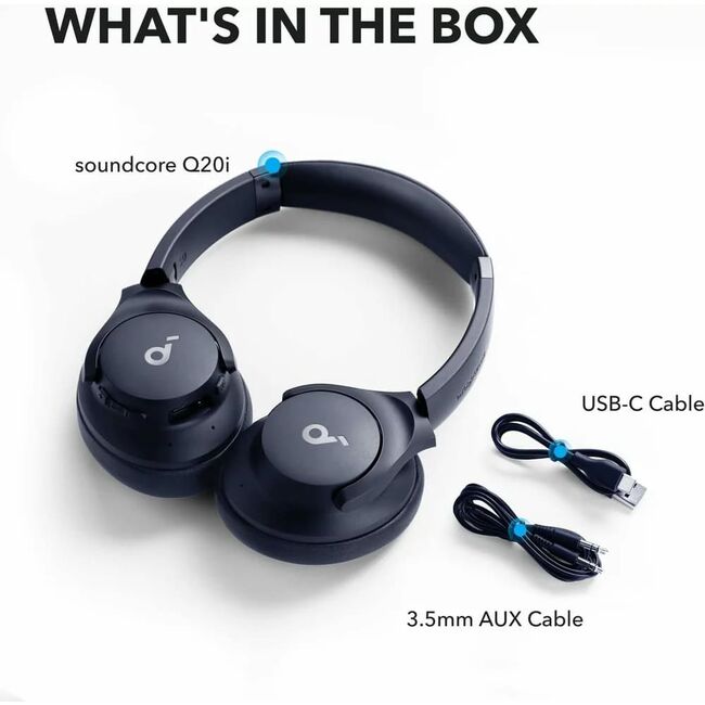 Casti Wireless Over-Ear Anker Soundcore Life Q20i, Hybrid Active Noise Cancelling, Big Bass, Transparency Mode, Albastru