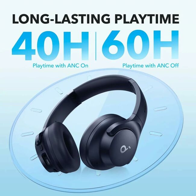 Casti Wireless Over-Ear Anker Soundcore Life Q20i, Hybrid Active Noise Cancelling, Big Bass, Transparency Mode, Albastru