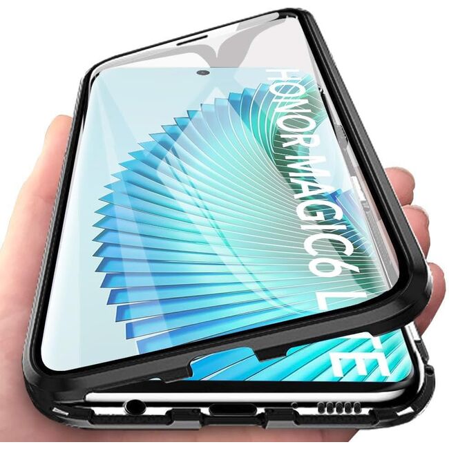 Husa 360 Magnetic Glass pentru Honor Magic 6 Lite (sticla fata + spate), negru