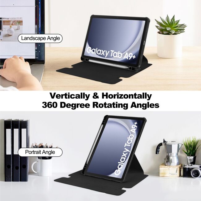 Husa cu tastatura iluminata pentru Samsung Galaxy Tab A9+ Plus 11 inch rotativa 360, negru