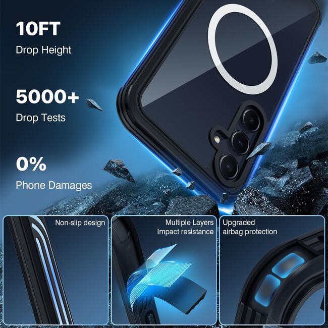 Pachet 360: Husa cu folie integrata Samsung Galaxy A55 5G cu MagSafe Heavy Duty Rugged 360 fata / spate - negru / transparent