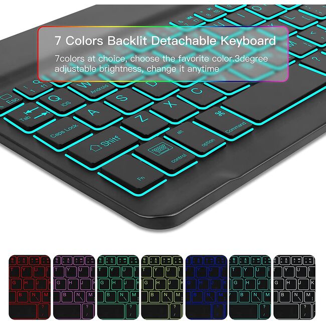 Husa cu tastatura iluminata wireless pentru iPad 10 2022 10.9 inch, rotativa 360, negru