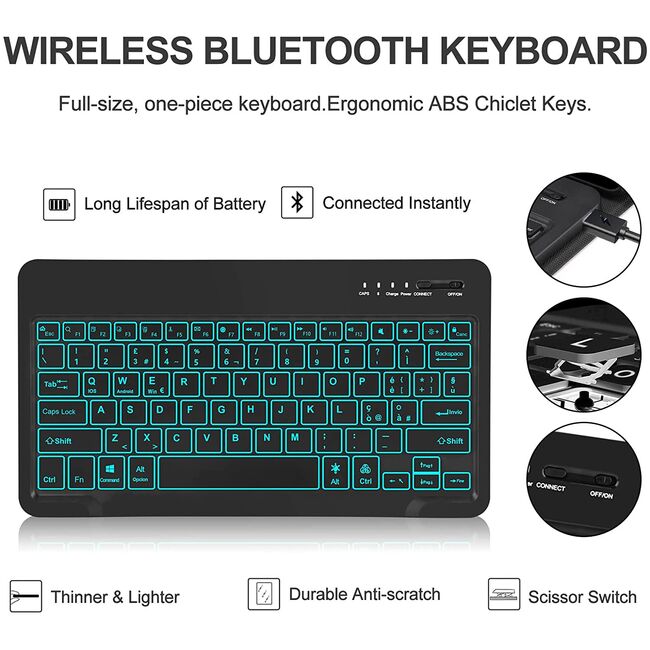 Husa cu tastatura iluminata pentru Samsung Galaxy Tab A9+ Plus 11 inch rotativa 360, negru