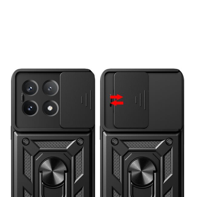 Husa pentru  Xiaomi Poco X6 Pro Ring Armor Kickstand Tough Rugged Cover cu protectie camera, albastru