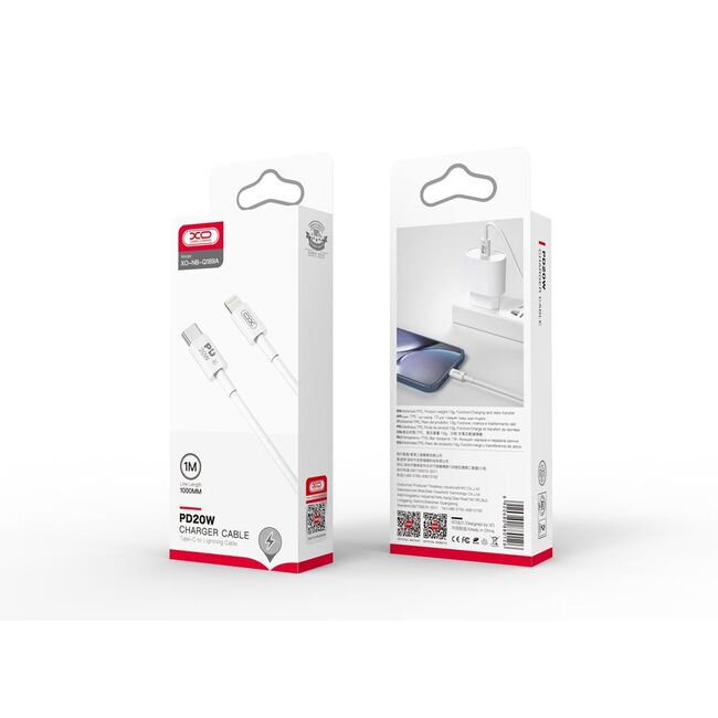 Cablu de incarcare rapida fast charge iPhone Usb C - Lightning, transfer date si incarcare, XO 20W, 1M, alb