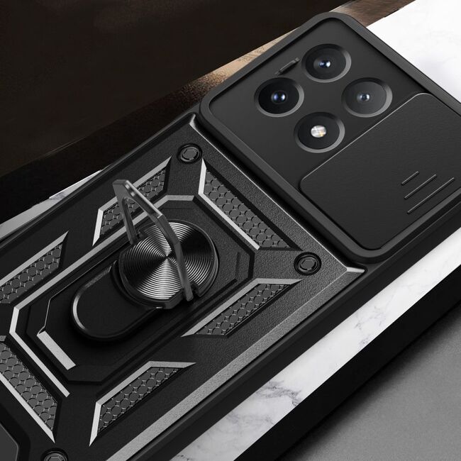 Husa pentru Poco X6 Pro cu inel Ring Armor Kickstand Tough, protectie camera, negru