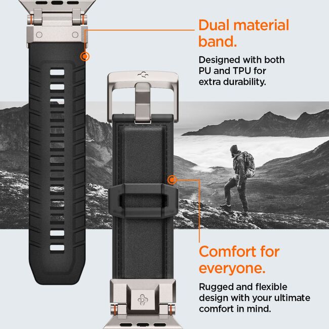 Curea Apple Watch 1/2/3/4/5/6/7/8/9/se/se 2/ultra/ultra 2 (42/44/45/49mm) Spigen DuraPro Armor PU, negru