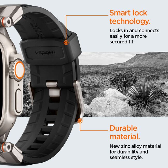 Curea Apple Watch 1/2/3/4/5/6/7/8/9/se/se 2/ultra/ultra 2 (42/44/45/49mm) Spigen DuraPro Armor PU, negru