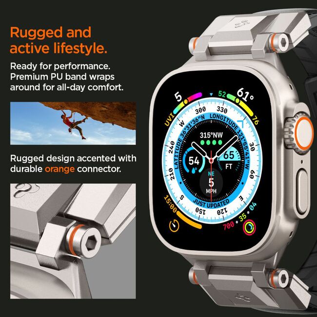Curea Apple Watch 1/2/3/4/5/6/7/8/9/se/se 2/ultra/ultra 2 (42/44/45/49mm) Spigen DuraPro Armor PU, negru