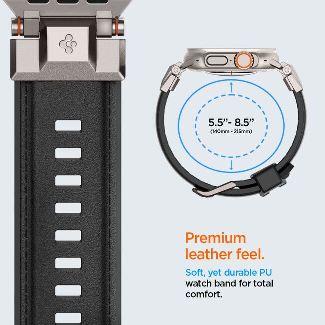 Curea Apple Watch 1/2/3/4/5/6/7/8/9/se/se 2/ultra/ultra 2 (42/44/45/49mm) Spigen DuraPro Armor PU, negru